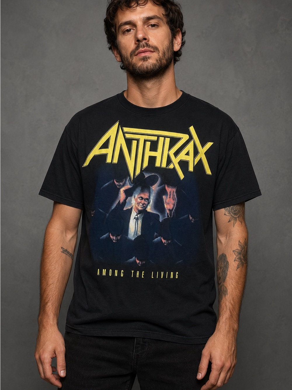 Hanes Black Short Sleeve Anthrax Band Tee Large